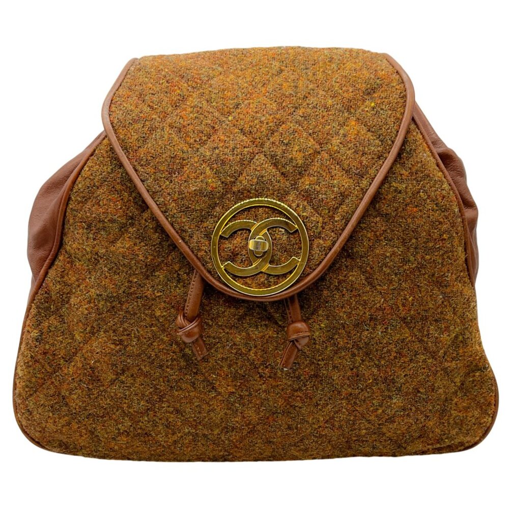 Chanel Vintage 1990's Brown Wool / Leather Backpack